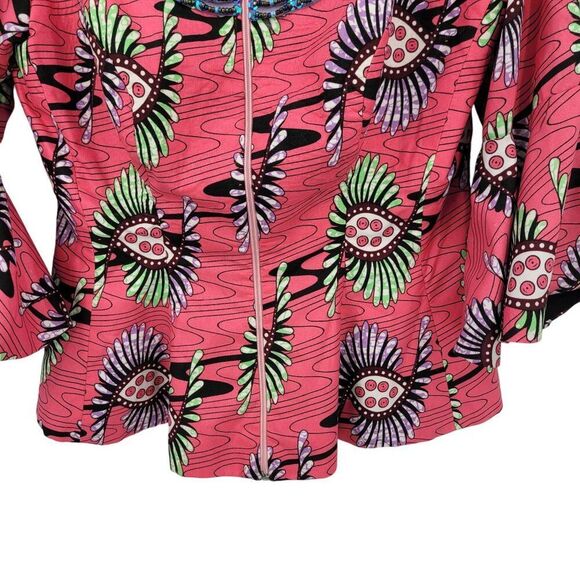Handmade African Print Bell Sleeve Top Blazer Sz M Beaded Colorful Flattering - Picture 6 of 10